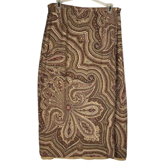 Talbots Womens 100% Silk Wrap Maxi Skirt 14P Chiffon Paisley Vintage Neutral - Picture 1 of 9